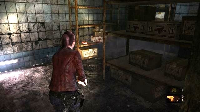 Pistol ammo is in both rooms, on one of the shelves. - Escape the facility - cont. | Penal Colony - Claire - Penal Colony - Claire - Resident Evil: Revelations 2 Game Guide