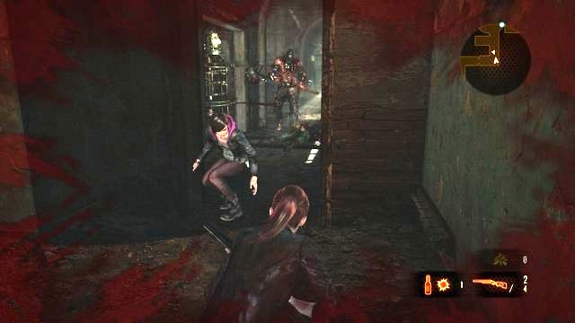 Luring the opponent into the spinning blades is the fastest way to get rid of him. - Escape the facility - activate the mechanism | Penal Colony - Claire - Penal Colony - Claire - Resident Evil: Revelations 2 Game Guide