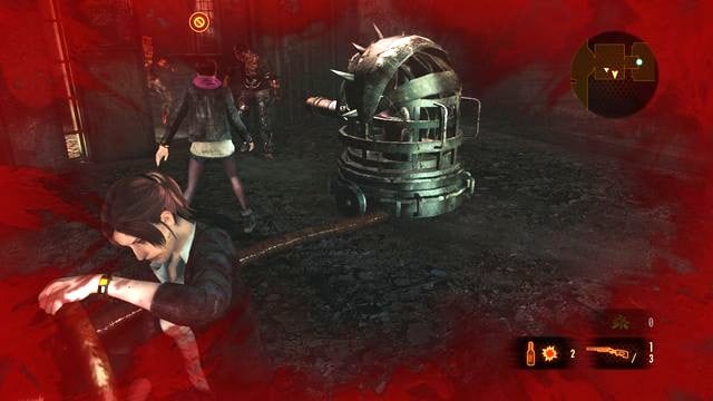 After you defeat the opponent, click the gear in place, which opens the gate ahead and - Escape the facility - activate the mechanism | Penal Colony - Claire - Penal Colony - Claire - Resident Evil: Revelations 2 Game Guide