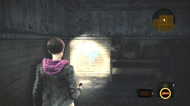 After you restore power supply, Moira will be attacked by an enemy from behind the door on the left - Kafka Drawings (Moira) - Penal Colony | Emblems - Episode 1 - Penal Colony - Tower Emblems - Resident Evil: Revelations 2 Game Guide