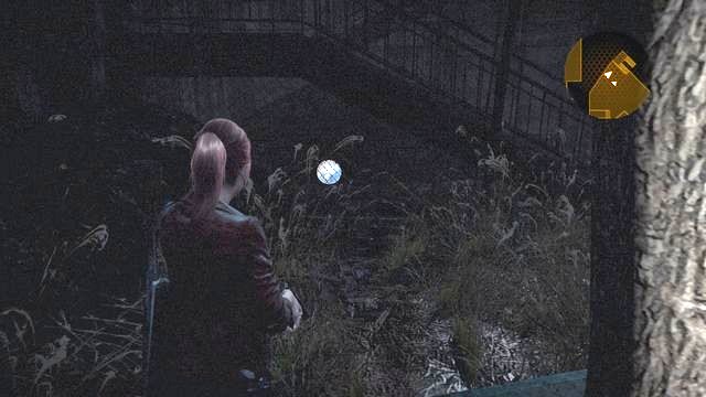 After you open the grates in one of the buildings (the one, where you need to sprint before it shuts) you will exit to a bigger square, across which to get to another building - Contemplation - Claire | Emblems - Episode 2 - Contemplation - Tower emblems - Resident Evil: Revelations 2 Game Guide