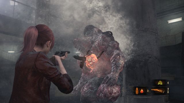 When you heat Neil to the right temperature, he will try to cool down by destroying the water tanks - Fight with Neil | Judgement - Claire - Judgement - Claire - Resident Evil: Revelations 2 Game Guide
