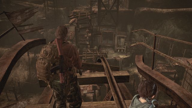 When going down, notice the hangman on the other side. - Find Alex | Judgement - Barry - Judgement - Barry - Resident Evil: Revelations 2 Game Guide