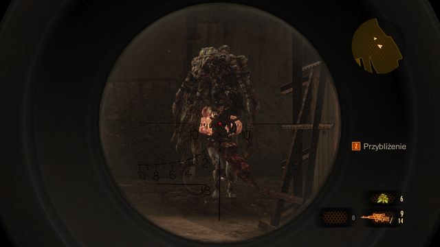 The orange spot is easiest to aim at using a sniper rifle (it will also be completely uncovered after destroying the limbs). - Find Alex - The battle | Judgement - Barry - Judgement - Barry - Resident Evil: Revelations 2 Game Guide