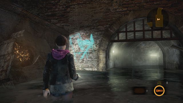 After escaping the burning Factory, before entering the sewers, look at the wall on the left - Kafka Drawings (Moira) - Judgement | Emblems - Episode 3 - Judgement - Tower emblems - Resident Evil: Revelations 2 Game Guide