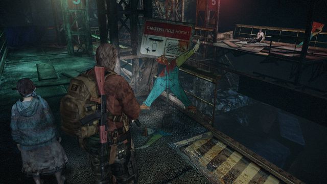 You will get to the other side by quickly switching to Barry and walking off the platform while it is moving. - Go to the top of the cliff | Metamorphosis - Barry - Metamorphosis - Barry - Resident Evil: Revelations 2 Game Guide