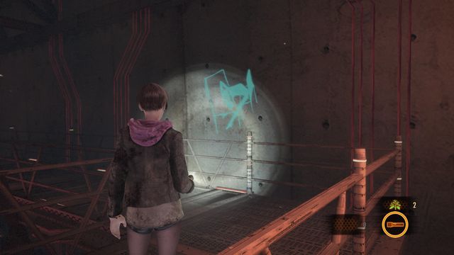 When running from the monument to the place, where on the left side weapon upgrading table can be found - Kafka Drawings (Moira) - Metamorphosis | Emblems - Episode 4 - Metamorphosis - Tower emblems - Resident Evil: Revelations 2 Game Guide