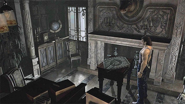 Climb onto the table, turn right by 90 degrees and climb down, thanks to which you get into a small recess to the right of a button in the wall - The clock puzzle | Umbrella Training Facility Walkthrough - Umbrella Training Facility - Resident Evil Zero HD Game Guide & Walkthrough