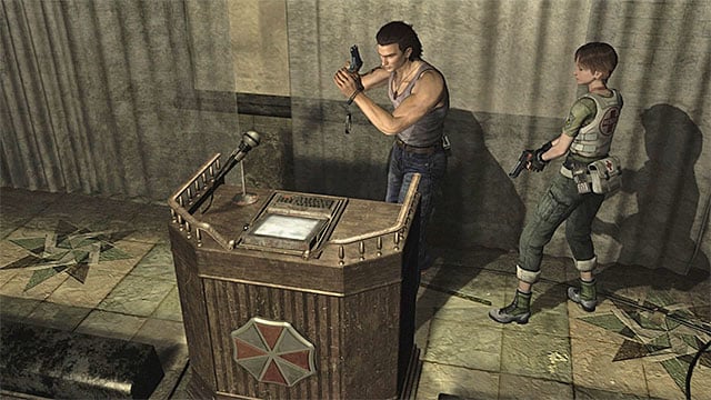 Approach the main lectern in the conference room - The conference room puzzle | Umbrella Training Facility Walkthrough - Umbrella Training Facility - Resident Evil Zero HD Game Guide & Walkthrough