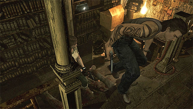 This is where you need to climb up - Unlocking access to the basement | Umbrella Training Facility Walkthrough - Umbrella Training Facility - Resident Evil Zero HD Game Guide & Walkthrough