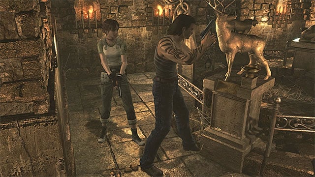 In the room, where you have saved Rebecca, there are Ink Ribbons and a typewriter, but you do not need to save the game - The animal statues puzzle | Training Facility Basement Walkthrough - Training Facility Basement - Resident Evil Zero HD Game Guide & Walkthrough