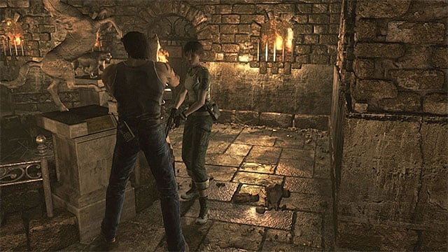 The third one is the torch by the horse statue - The animal statues puzzle | Training Facility Basement Walkthrough - Training Facility Basement - Resident Evil Zero HD Game Guide & Walkthrough