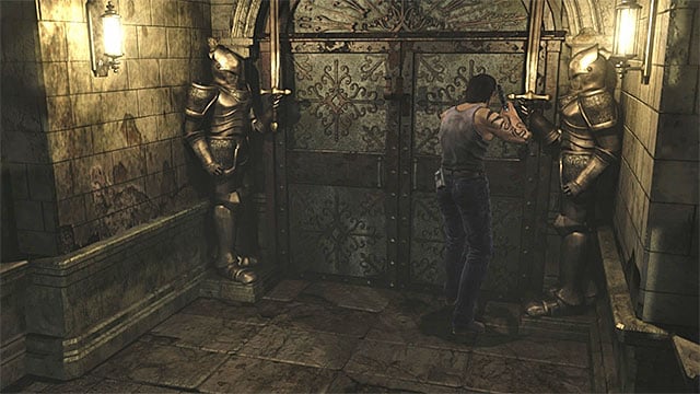 The door leading out of the building. - Unlocking the door to the observatory | Training Facility Basement Walkthrough - Training Facility Basement - Resident Evil Zero HD Game Guide & Walkthrough