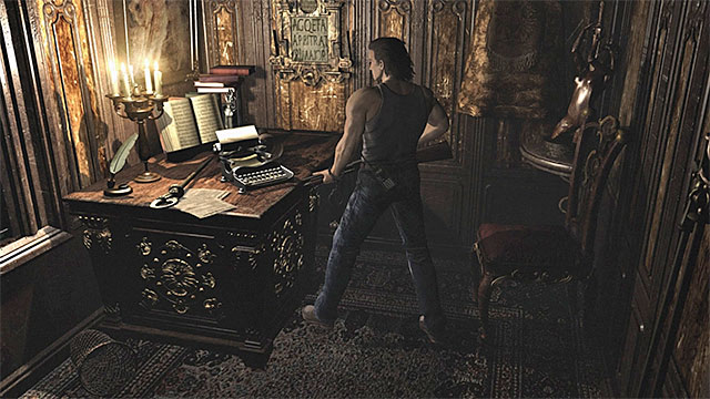 There is a typewriter in a side room in the church. - The beginning of exploration | Laboratory Walkthrough - Laboratory - Resident Evil Zero HD Game Guide & Walkthrough