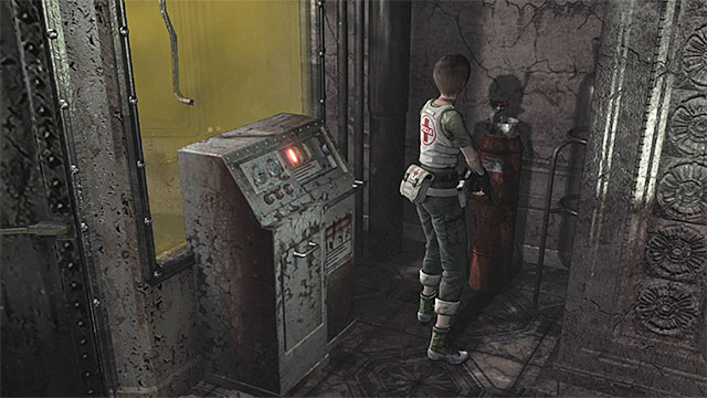 Interact with the red tank. - Obtaining the Blue Leech Charm | Laboratory Walkthrough - Laboratory - Resident Evil Zero HD Game Guide & Walkthrough