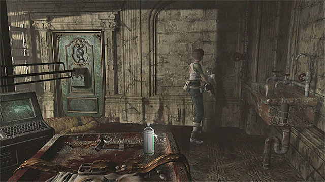 There is a green tank in the room. - Obtaining the Blue Leech Charm | Laboratory Walkthrough - Laboratory - Resident Evil Zero HD Game Guide & Walkthrough