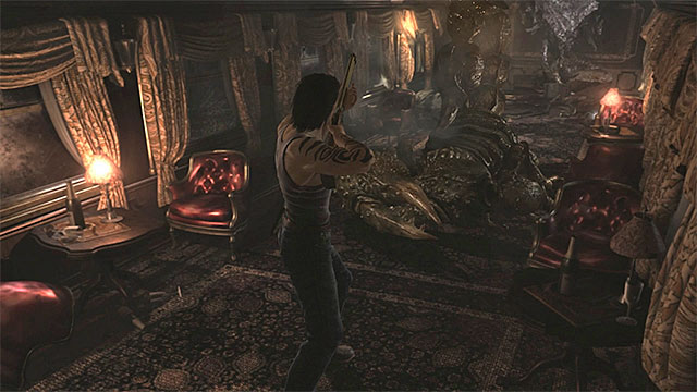 Use the shotgun and aim at the scorpions head. - Boss 1: Stinger (a giant scorpion) | Boss battles - Boss battles - Resident Evil Zero HD Game Guide & Walkthrough