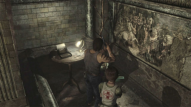 In the conference room, you find another typewriter - The beginning of exploration | Umbrella Training Facility Walkthrough - Umbrella Training Facility - Resident Evil Zero HD Game Guide & Walkthrough