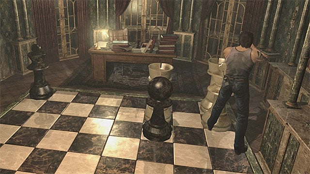 The king needs to get to the square shown in the above screenshot - The chessboard puzzle | Umbrella Training Facility Walkthrough - Umbrella Training Facility - Resident Evil Zero HD Game Guide & Walkthrough