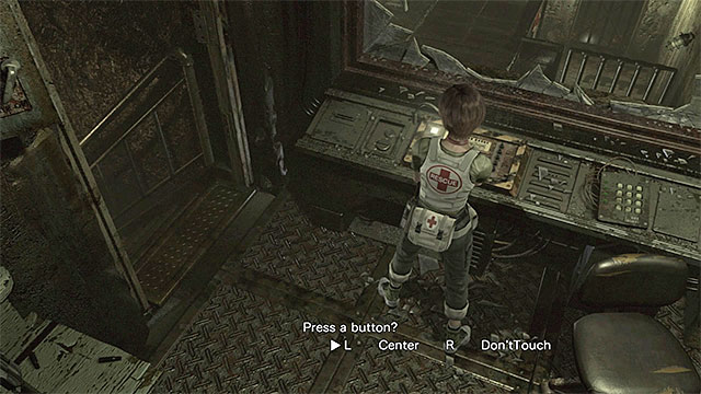 First, press the left button on the control panel - Exploring the testing area | Training Facility Basement Walkthrough - Training Facility Basement - Resident Evil Zero HD Game Guide & Walkthrough