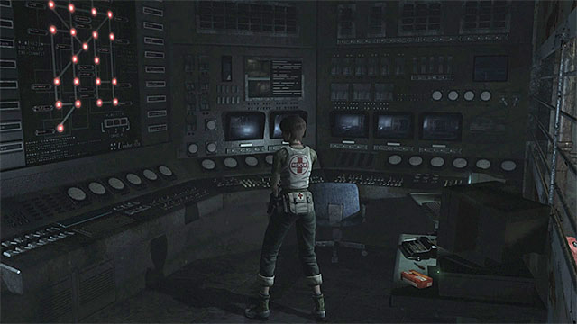 The room with the typing machine and the network that shows the current state of power - Repowering the plant | Treatment Plant Walkthrough - Treatment Plant - Resident Evil Zero HD Game Guide & Walkthrough