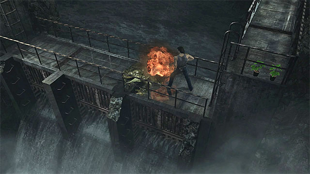 Attack the toad when it appears on the metal platform - Building a working battery | Treatment Plant Walkthrough - Treatment Plant - Resident Evil Zero HD Game Guide & Walkthrough