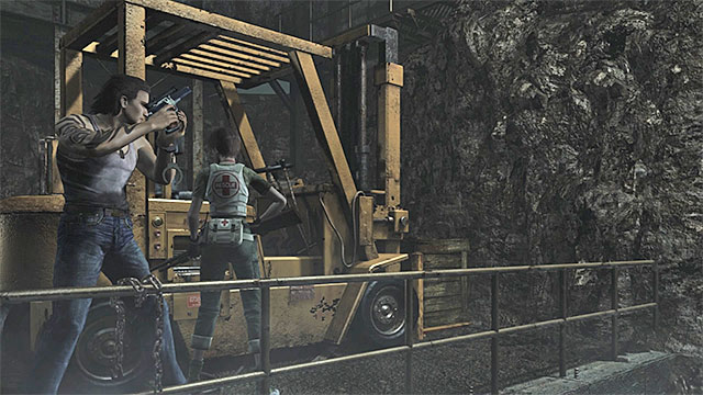Use the well known stairs with leeches (M6,9) and walk through the room where you have solved the riddle with chests (M6,8) - Placing the battery in the forklift | Treatment Plant Walkthrough - Treatment Plant - Resident Evil Zero HD Game Guide & Walkthrough