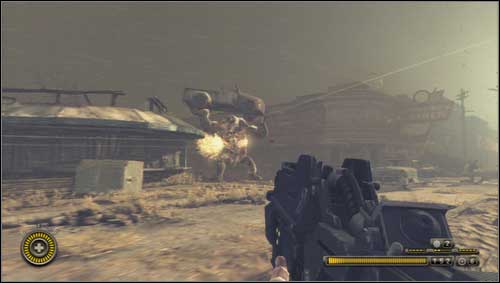 The Brawler may also throw the cars standing at the street [1] and jumps at the lower buildings - Chapter 4 - Walkthrough - Resistance 3 - Game Guide and Walkthrough