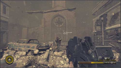 When you defeat the Brawler go towards the church [1], where the chapter ends and you go to New York - Chapter 4 - Walkthrough - Resistance 3 - Game Guide and Walkthrough