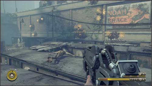 Use the footbridges and jump over small cracks towards the high wall [1] - Chapter 6 - p. 1 - Walkthrough - Resistance 3 - Game Guide and Walkthrough