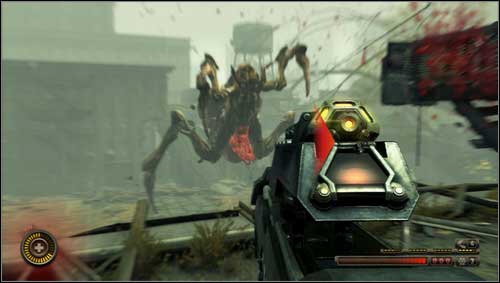 You can destroy those glands standing on this very roof - Chapter 9 - p. 2 - Walkthrough - Resistance 3 - Game Guide and Walkthrough