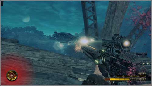 When you enter the bridge the dropship [1] will bomb the bridge - Chapter 10 - p. 2 - Walkthrough - Resistance 3 - Game Guide and Walkthrough