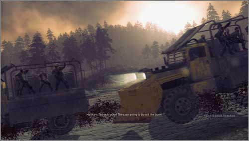After dealing with few groups, the right side of the train will be attacked by the armored trucks with the plows [1] - Chapter 13 - Walkthrough - Resistance 3 - Game Guide and Walkthrough