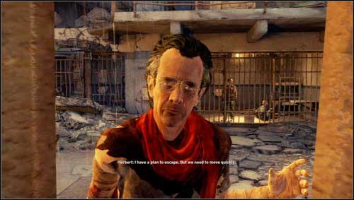Skinny Herbert will come towards you [1] and he'll propose a help in escaping - Chapter 15 - p. 1 - Walkthrough - Resistance 3 - Game Guide and Walkthrough