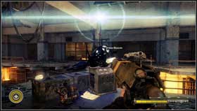 Go back to the main room, jump down on the ground floor, then take the damaged platform [1] to get to the upper floor - Chapter 15 - p. 1 - Walkthrough - Resistance 3 - Game Guide and Walkthrough