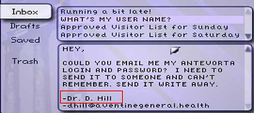 Open the e-mail titled What's my user name from the Inbox folder - 7:30-Ray - Walkthrough - Resonance - Game Guide and Walkthrough