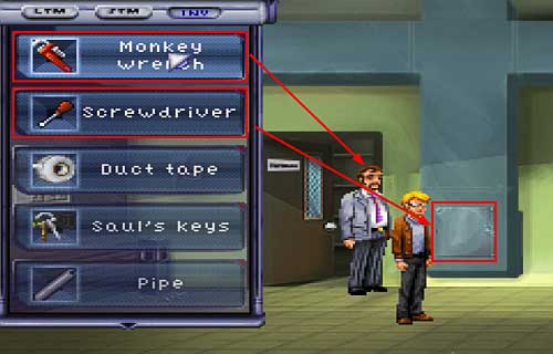In the building, drag the Monkey wrench from INV on Bennet to give it to him - Inside Juno labs-Ed and Bennet - Walkthrough - Resonance - Game Guide and Walkthrough