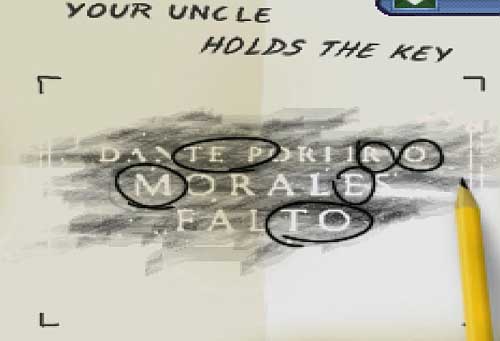 Again, take the pencil and use it on a piece of paper to copy the letters from the tombstone to the paper - Vault- Anna, Ed, Ray, Bennet - p. 2 - Walkthrough - Resonance - Game Guide and Walkthrough