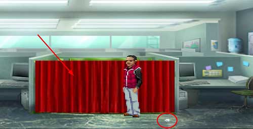 There, click on the Red curtain (arrow) - National Credit Systems-Ray - Walkthrough - Resonance - Game Guide and Walkthrough