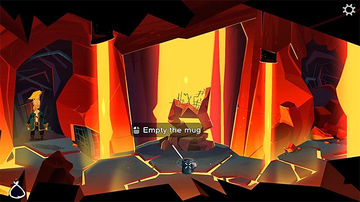 Take the filled mug to the room with the destroyed statue and use it on the grate to fill it with the substance - Return to Monkey Island: Find LeChuck (Chapter 5) - walkthrough, solution - Part 5 - Beneath the Monkey Head - Return to Monkey Island Walkthrough
