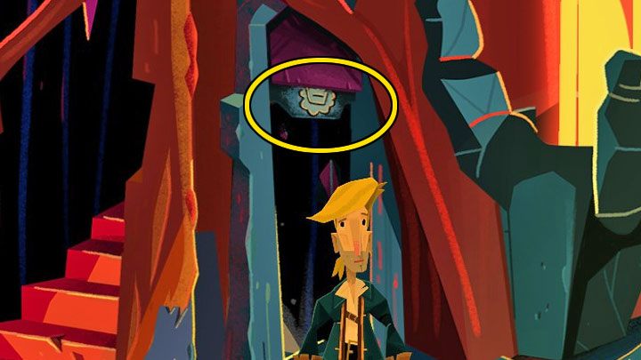 Above the second stone door you can see the lower part of the drawing - Return to Monkey Island: Find LeChuck (Chapter 5) - walkthrough, solution - Part 5 - Beneath the Monkey Head - Return to Monkey Island Walkthrough