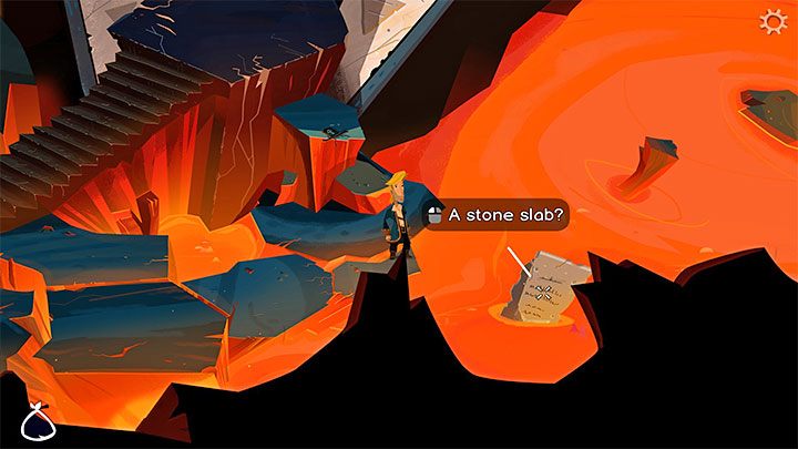 There is a Stone Slab partially submerged in the lava - you must examine it because it contains more (potentially random) hints - Return to Monkey Island: Find LeChuck (Chapter 5) - walkthrough, solution - Part 5 - Beneath the Monkey Head - Return to Monkey Island Walkthrough