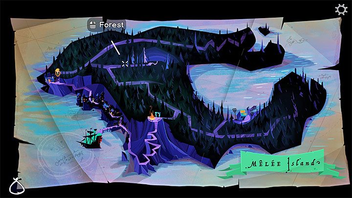 Reach the Lookout Point or the passage behind the Governor's Mansion to bring up the Melee Island map screen - Return to Monkey Island: Get a disguise - walkthrough - Part 1 - A Friendly Place - Return to Monkey Island Walkthrough