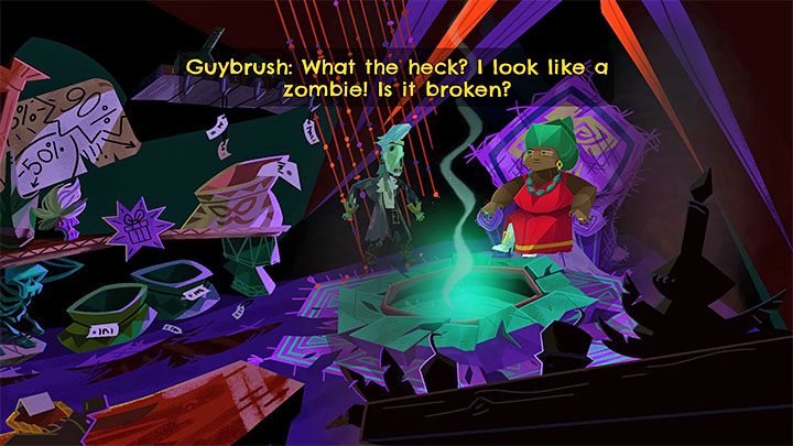 Go back to the voodoo priestess, select the Carnivorous Plant from the inventory and hand it over - Return to Monkey Island: Get a disguise - walkthrough - Part 1 - A Friendly Place - Return to Monkey Island Walkthrough