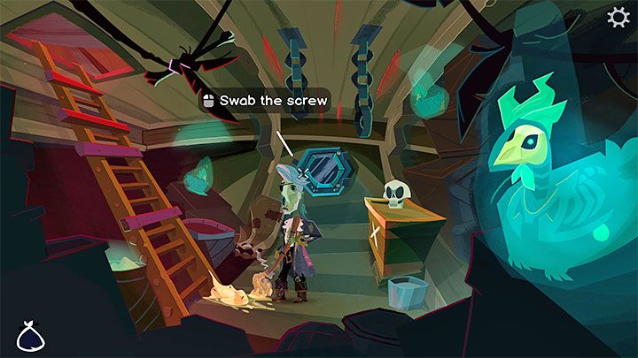 You must use a greased mop on the Screws around the Porthole - Return to Monkey Island: Sail to Monkey Island - walkthrough - Part 2 - A Dangerous Journey - Return to Monkey Island Walkthrough