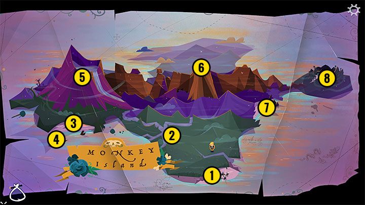 On the beach, there is a passage to the main map of the island and, similarly to Melee Island, you can choose its interactive areas - Return to Monkey Island: Follow LeChucks map to the Secret - walkthrough - Part 3 - Return to Monkey Island - Return to Monkey Island Walkthrough