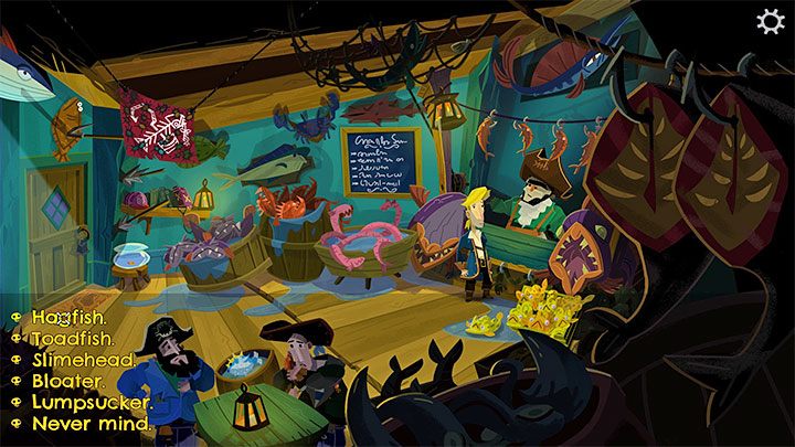 Reach the High Street on Melee Island - you'll find the newly established Cod's Wallop gift shop here - Return to Monkey Island: Bella Fishers Golden Key - walkthrough, solution - Part 4 - Things Get Complicated - Return to Monkey Island Walkthrough