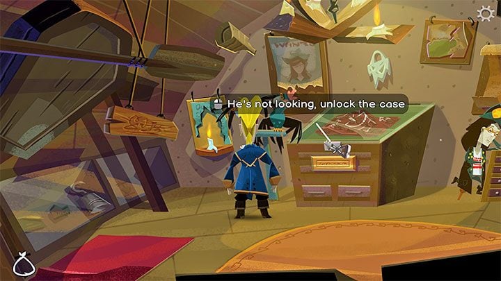 You can use the previously obtained key (Museum Display Case Key) on the glass case - Return to Monkey Island: Bella Fishers Golden Key - walkthrough, solution - Part 4 - Things Get Complicated - Return to Monkey Island Walkthrough