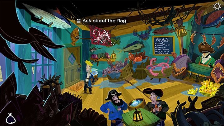 There is a flag in the shop - ask the Fisherman for it - Return to Monkey Island: Bella Fishers Golden Key - walkthrough, solution - Part 4 - Things Get Complicated - Return to Monkey Island Walkthrough