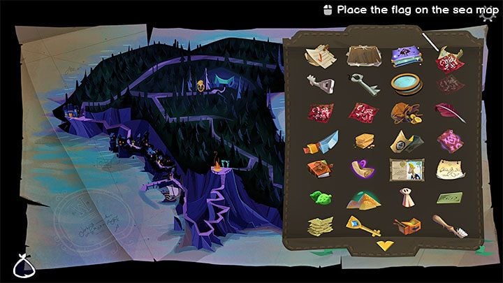 Having all 3 maps, choose any of them from the inventory and use it on the Sea Map - Return to Monkey Island: Bella Fishers Golden Key - walkthrough, solution - Part 4 - Things Get Complicated - Return to Monkey Island Walkthrough